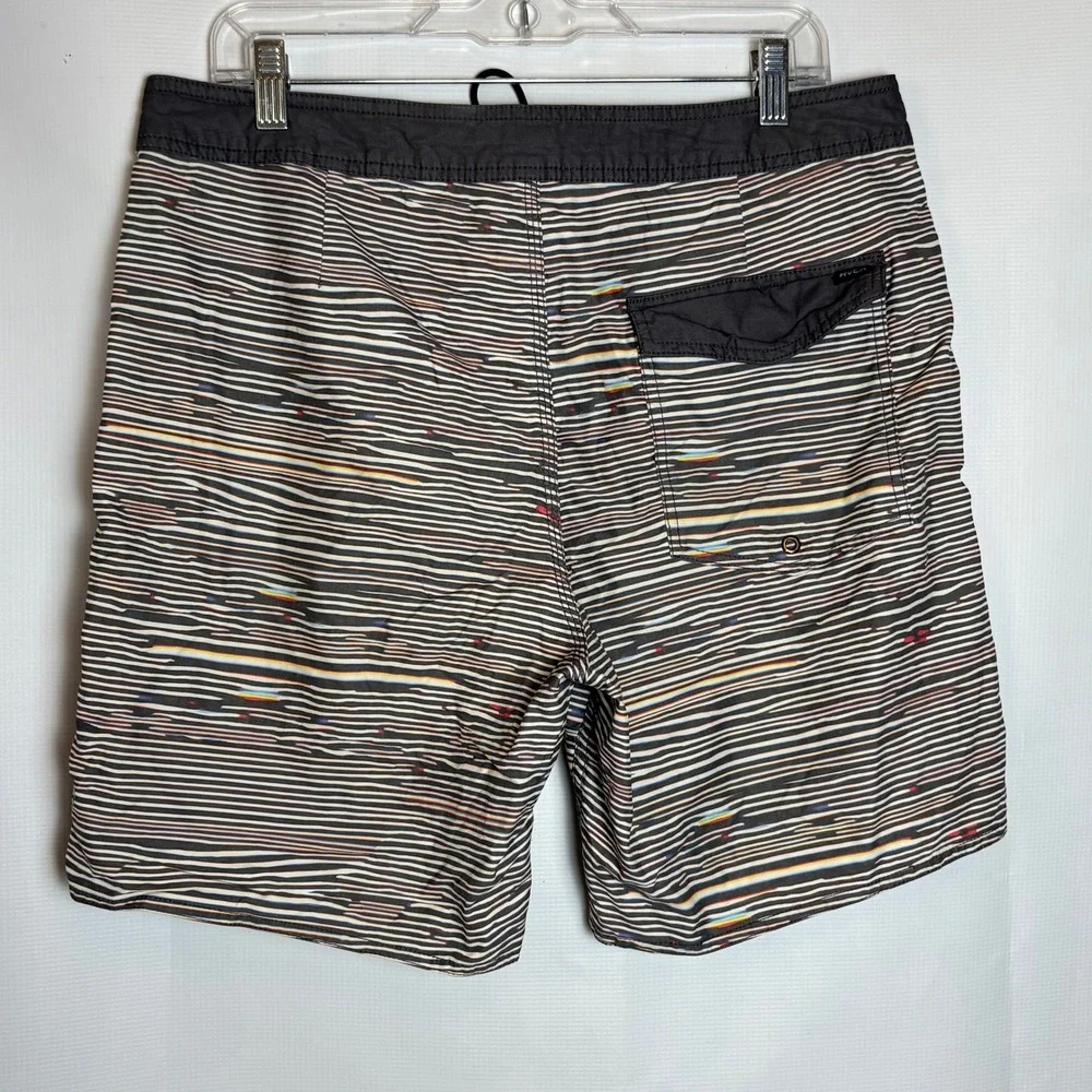 RVCA Nature Mens Size 36 Board Shorts Multi Glitch Stripe Swim Trunks‎ Beach